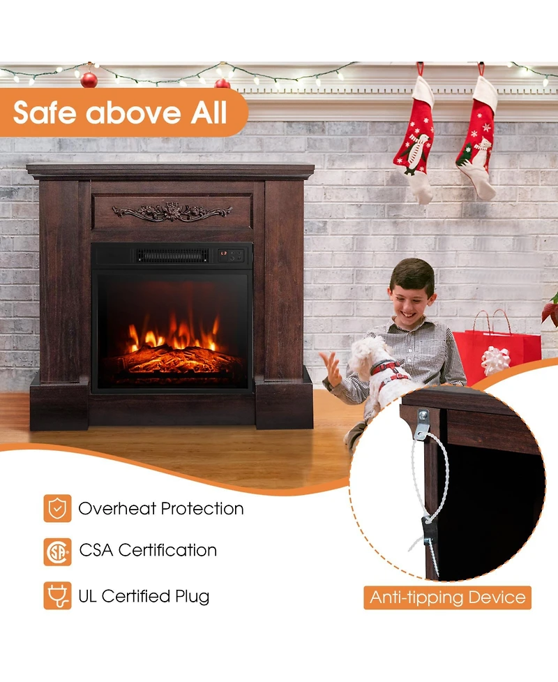 1400W Tv Stand Electric Fireplace Mantel with Remote Control