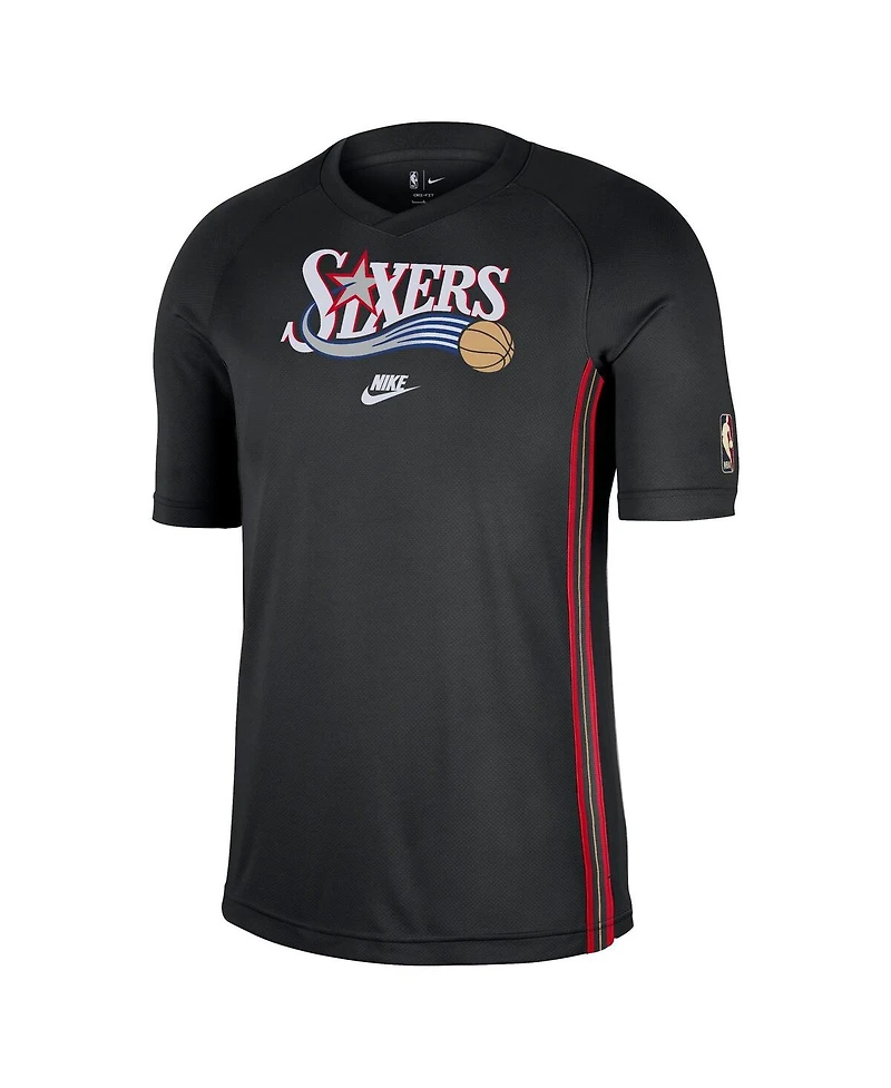 Nike Men's Black Philadelphia 76ers Classic Edition Hardwood Classics Authentic Game Shooting T-Shirt