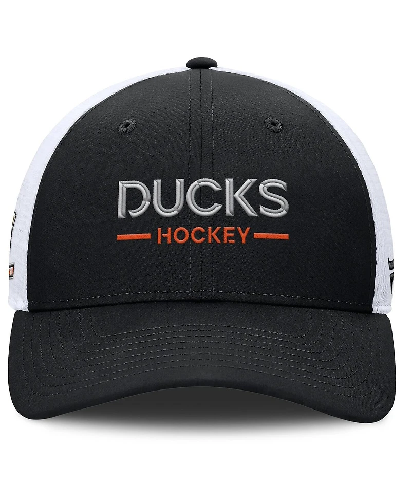 Fanatics Men's Black/White Anaheim Ducks Authentic Pro Rink Lockup Adjustable Trucker Hat