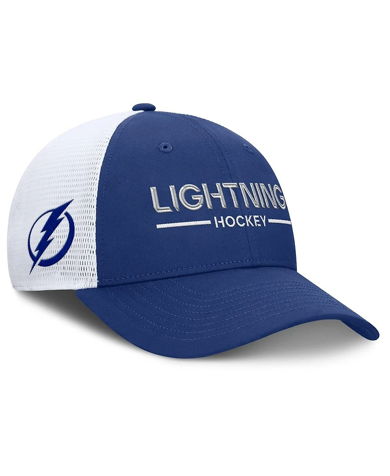Fanatics Men's Blue/White Tampa Bay Lightning Authentic Pro Rink Lockup Adjustable Trucker Hat