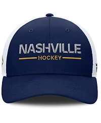 Fanatics Men's Navy/White Nashville Predators Authentic Pro Rink Lockup Adjustable Trucker Hat