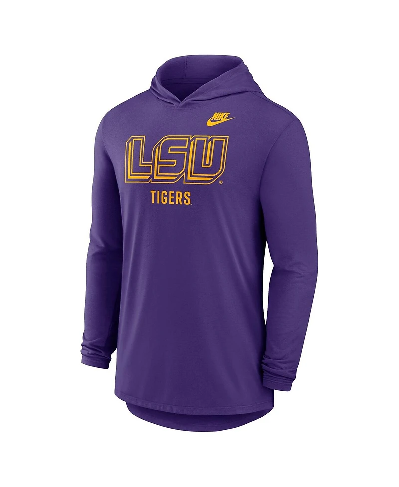 Nike Men's Purple Lsu Tigers Legacy Tri-Blend Dri-fit Long Sleeve Hoodie T-Shirt