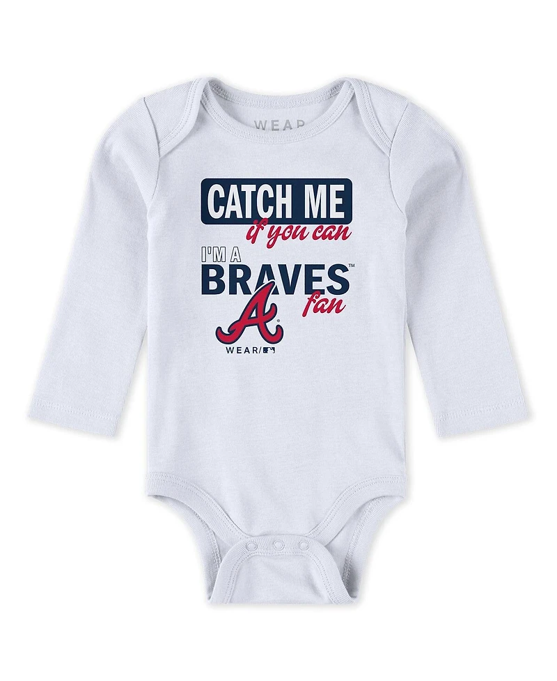 Wear by Erin Andrews Baby Boys and Girls 3-Piece Heather Gray/White/Navy Atlanta Braves Turn Me Around Bodysuits Pants Set