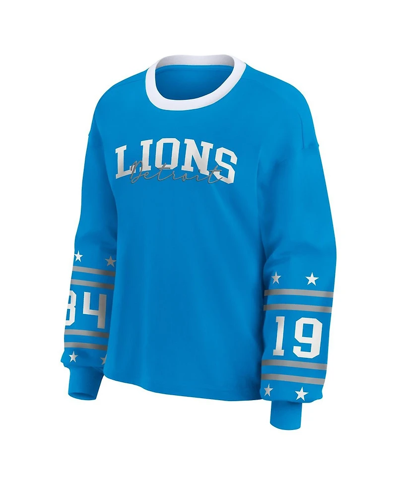 Wear by Erin Andrews Women's Blue Detroit Lions Plus Sport Long-Sleeve T-Shirt