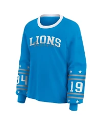 Wear by Erin Andrews Women's Blue Detroit Lions Plus Sport Long-Sleeve T-Shirt