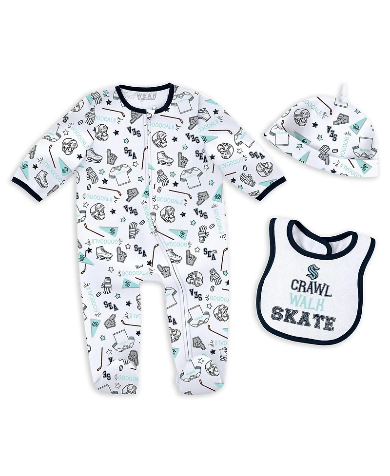 Wear by Erin Andrews Baby Boys and Girls 2-Piece Seattle Kraken Sleep Play Sleeper Set with Bib
