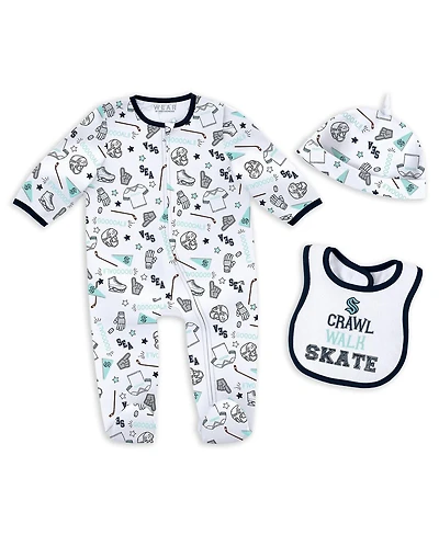 Wear by Erin Andrews Baby Boys and Girls 2-Piece Seattle Kraken Sleep Play Sleeper Set with Bib