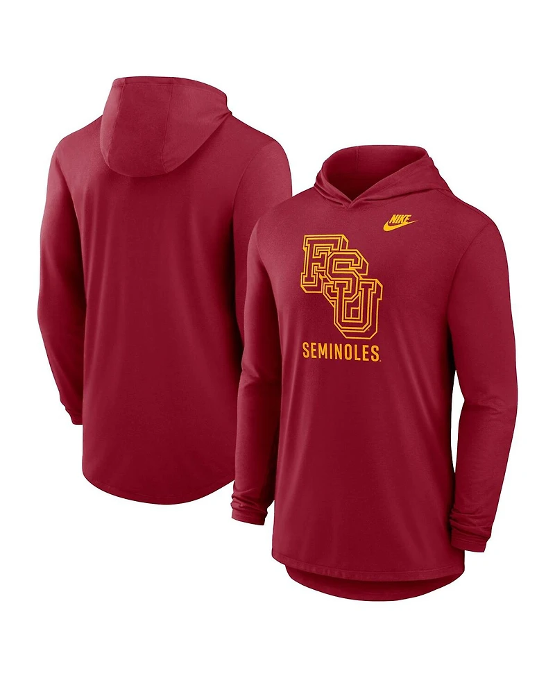 Nike Men's Garnet Florida State Seminoles Legacy Tri-Blend Dri-fit Long Sleeve Hoodie T-Shirt