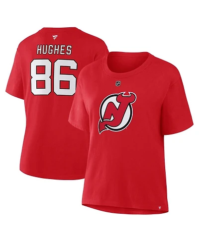 Fanatics Women's Jack Hughes Red New Jersey Devils Authentic Stack Name Number T-Shirt