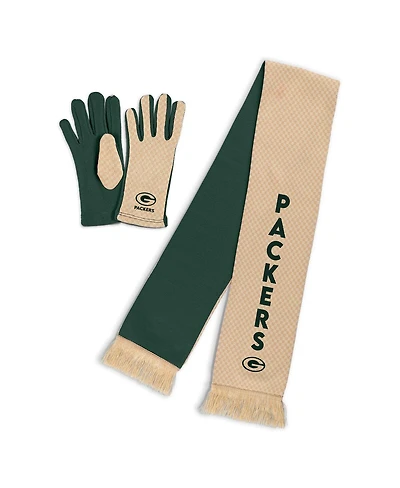 Wear by Erin Andrews Women's Green Bay Packers Tonal Microcheck Scarf Glove Set
