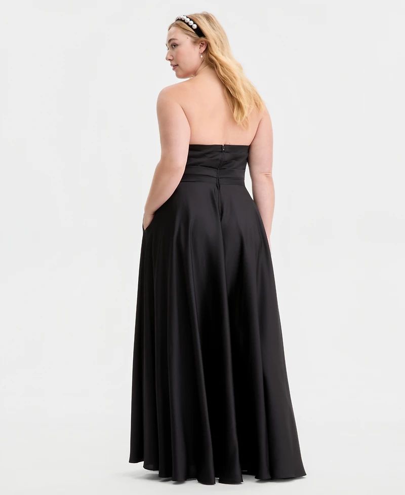 B Darlin Trendy Plus Strapless Pleated Gown