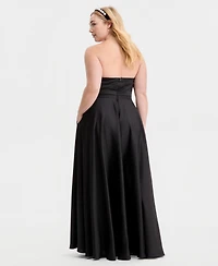 B Darlin Trendy Plus Strapless Pleated Gown