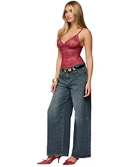 Edikted Women's Nolyn Sheer Lace V Neck Bodysuit