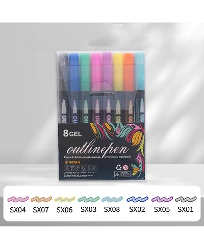 Htutwoo 36 Colors Outline Shimmer Markers, Super Squiggles Glitter Marker Set for Writing, Scrapbooking and Coloring