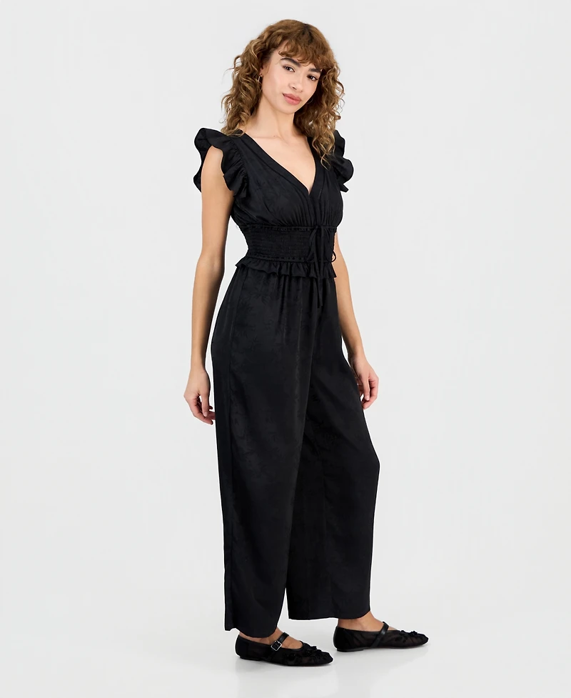 And Now This Petite Jacquard Smocked-Waist Ruffle Jumpsuit, Macy's Exclusive