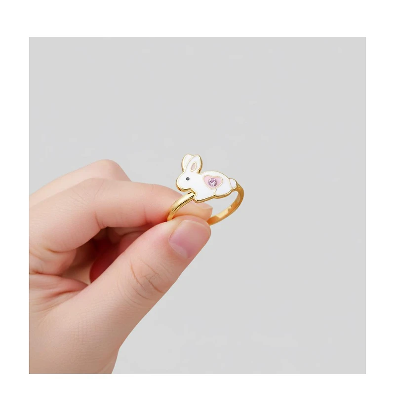 GiGiGirl 14k Gold Plated with pink & white Bunny Rabbit Adjustable Ring