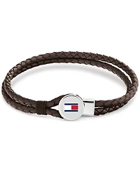 Tommy Hilfiger Men's Brown Leather with Stainless Steel Braided Bracelet