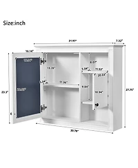 Airsurfer 32 Inch Bathroom Wall Cabinet with Mirror Wall Mounted Medicine Cabinet with 3 Shelves Mirrored Door White