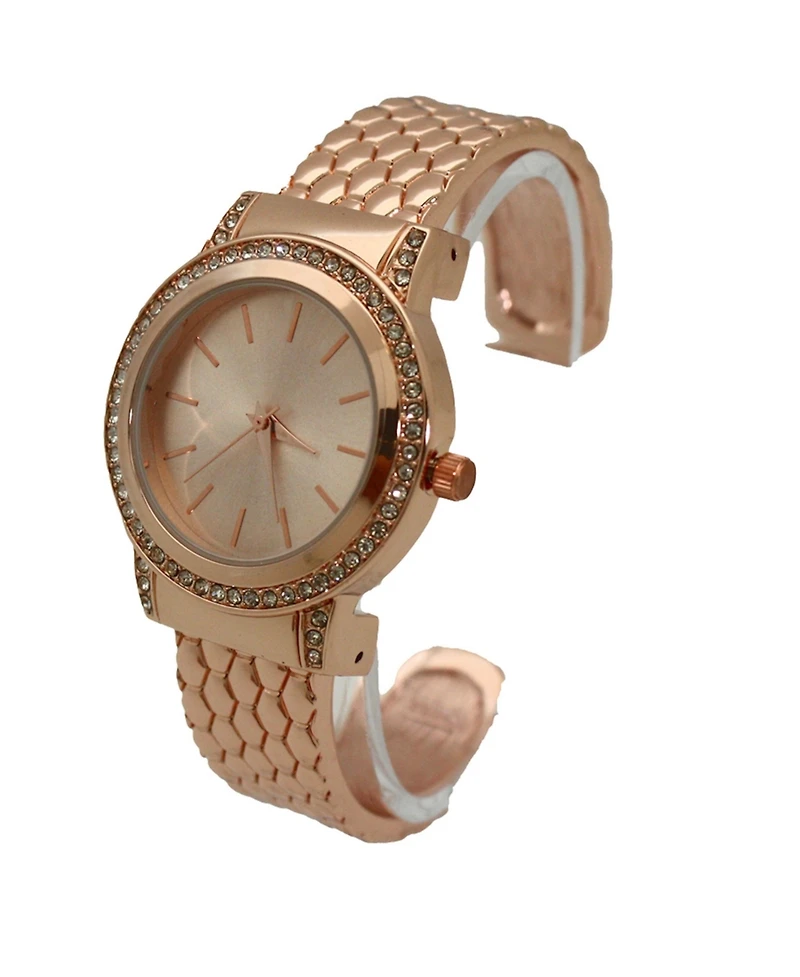 Olivia Pratt Rose Gold Solid And Rhinestones Bangle Watch
