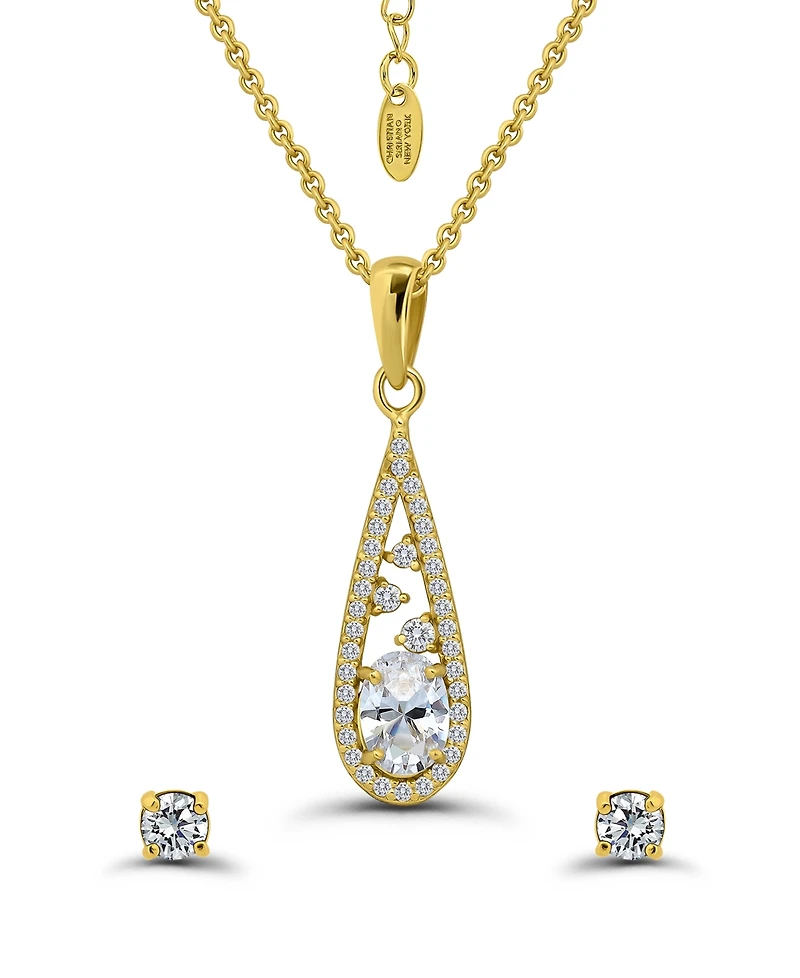 Christian Siriano New York Cubic Zirconia Teardrop Pave Halo Pendant Necklace and Earrings Set
