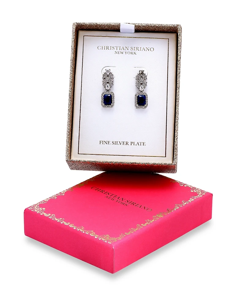 Christian Siriano New York Fine Silver Plated Cubic Zirconia Floral Motif Post Drop Earrings
