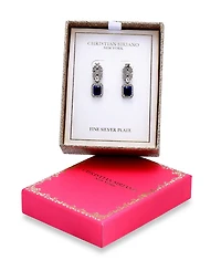 Christian Siriano New York Fine Silver Plated Cubic Zirconia Floral Motif Post Drop Earrings