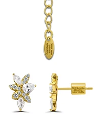 Christian Siriano New York Gold Plated Cubic Zirconia Floral Cluster Necklace and Earrings Set