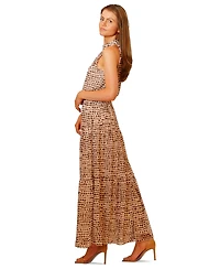 julia jordan Women's Mock Neck 3 Tier Maxi Dress