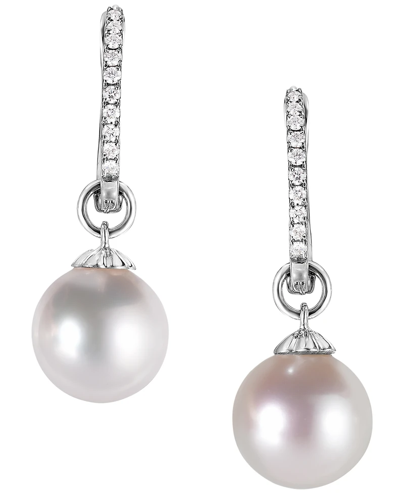 Macy's Freshwater Pearl (10mm) and Diamond (1/10 ct. t.w.) Earrings in Sterling Silver