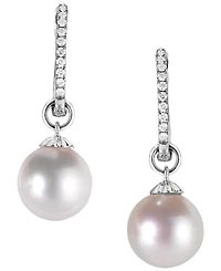 Macy's Freshwater Pearl (10mm) and Diamond (1/10 ct. t.w.) Earrings in Sterling Silver