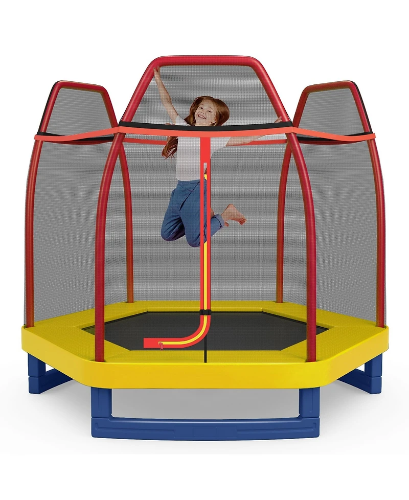 Sugift 7 Feet Kids Recreational Bounce Jumper Trampoline-Red