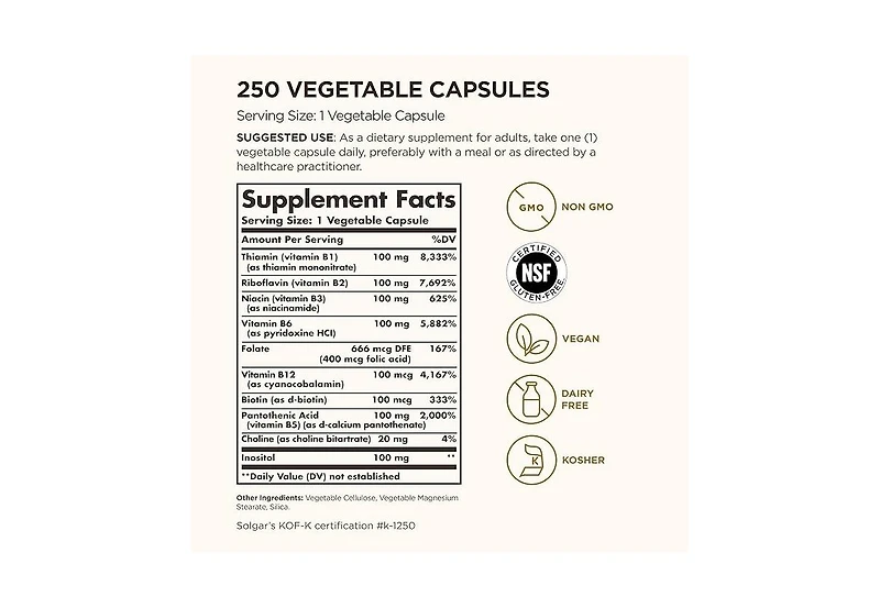 Solgar B-Complex 100 Veg Capsules ,250 Veg Caps