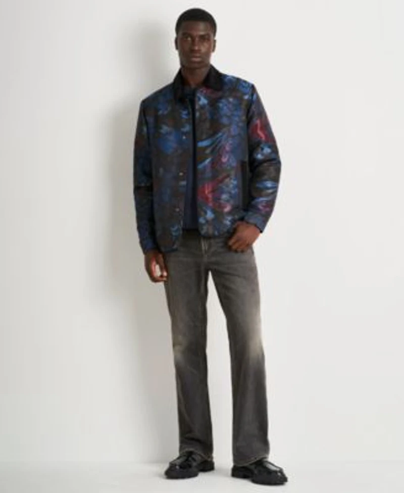 Scotch Soda Mens Printed Long Sleeve Jacket Paired With Straight Leg Slim Fit Jeans