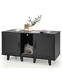 Sugift 2-Door Cat Litter Box Enclosure with Winding Entry and Scratching Board