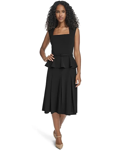 Calvin Klein Women's Square-Neck Belted Midi Dress