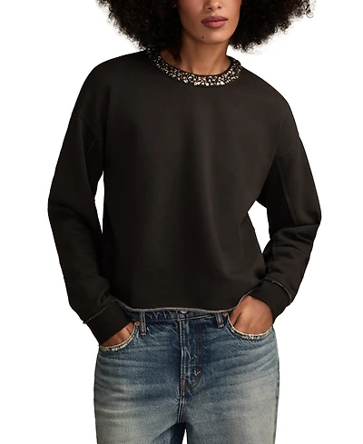 Lucky Brand Women's Jeweled Crewneck Sweatshirt