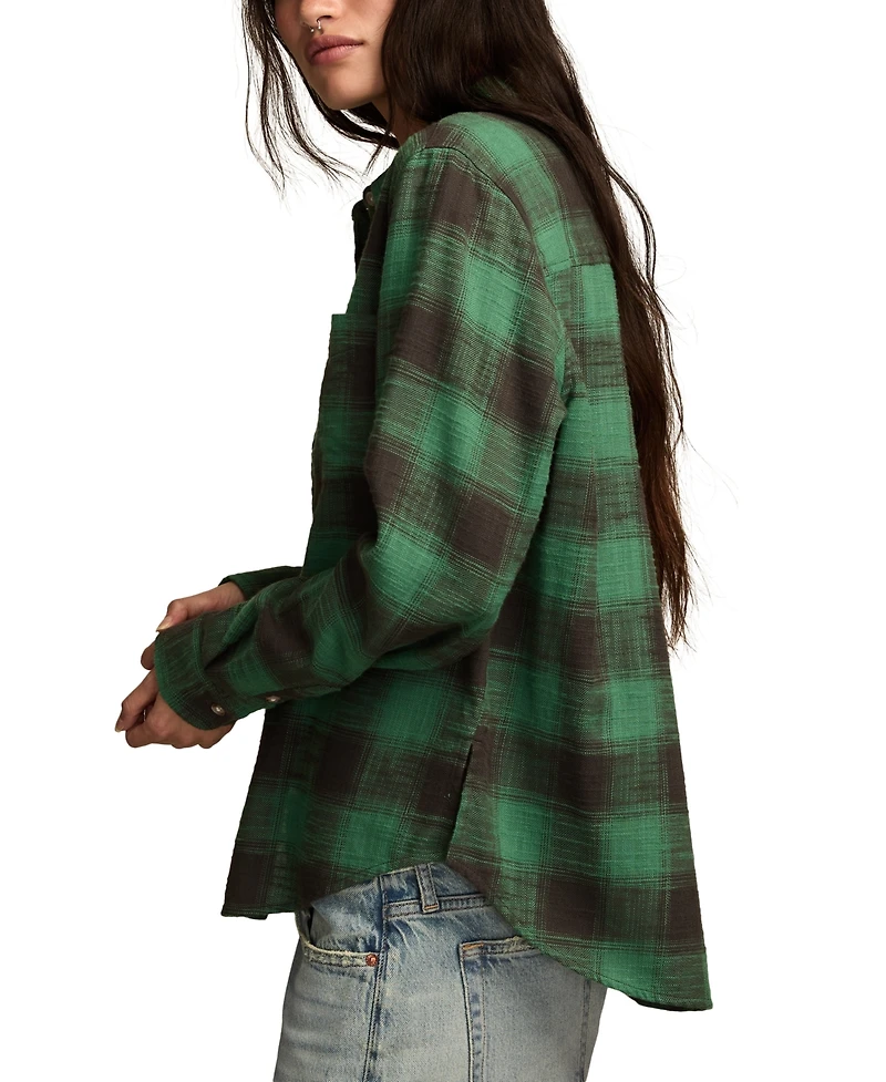 Lucky Brand Women's Clyde Plaid Boyfriend Button-Down Shirt