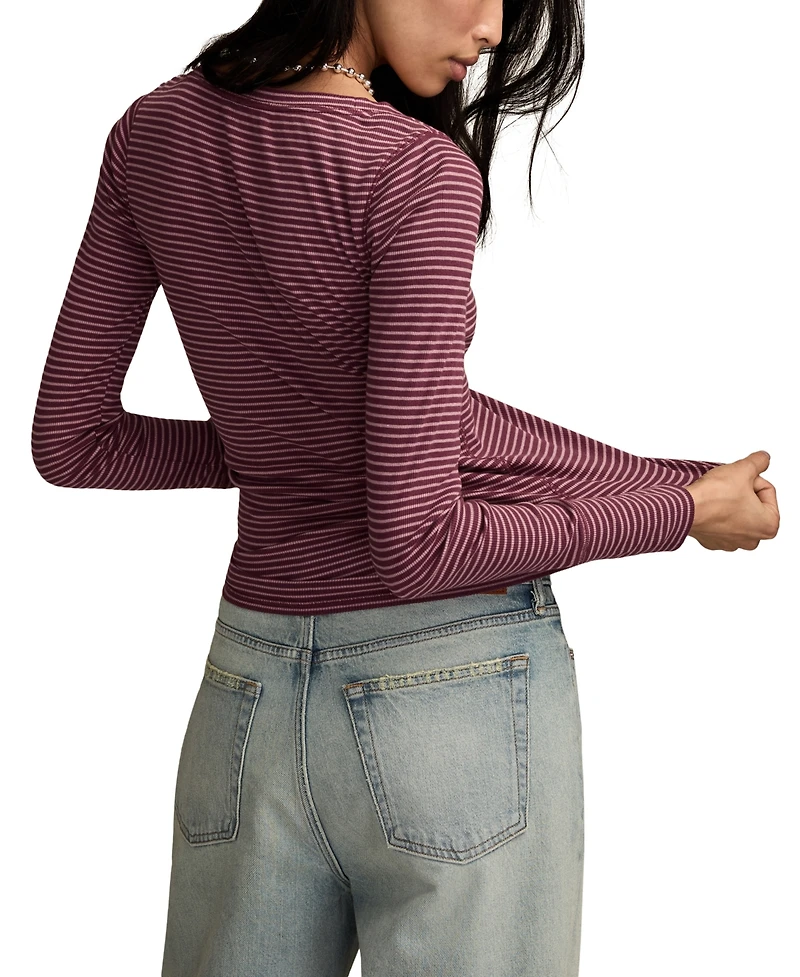 Lucky Brand Women's Crewneck Long-Sleeve Rib Henley Top