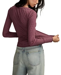 Lucky Brand Women's Crewneck Long-Sleeve Rib Henley Top