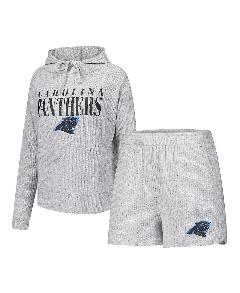 Concepts Sport Women's 2-Piece Gray Carolina Panthers Juniper Long Sleeve Hoodie Top and Shorts Set