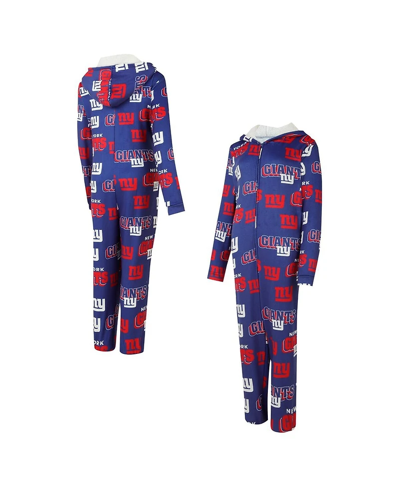 Concepts Sport Women's Royal New York Giants Roadway Allover Print Microfleece Full-Zip Union Suit