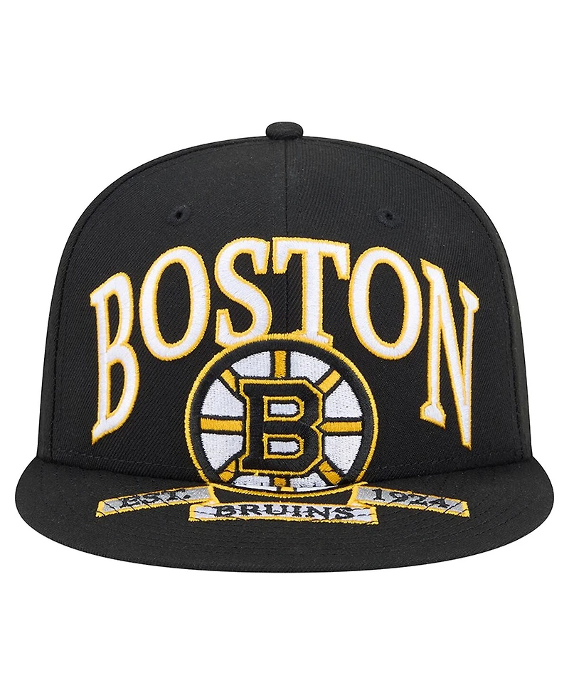 New Era Men's Black Boston Bruins Oversized Vintage Arch 59Fifty Fitted Hat