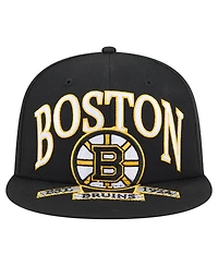 New Era Men's Black Boston Bruins Oversized Vintage Arch 59Fifty Fitted Hat