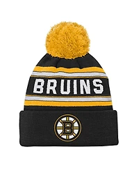 Outerstuff Big Boys and Girls Black Boston Bruins Jacquard Cuffed Knit with Pom Hat