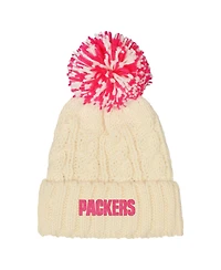 Outerstuff Girls White Green Bay Packers Cable Cuffed Knit with Pom Hat