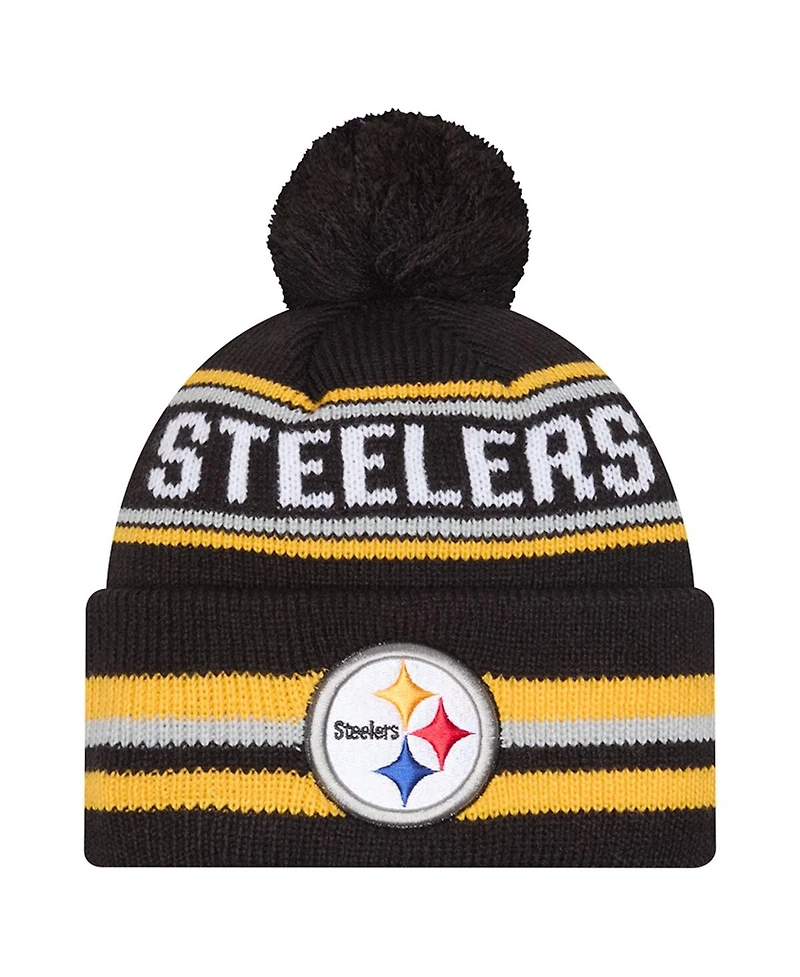 New Era Men's Black Pittsburgh Steelers Classic Cuffed Knit with Pom Hat