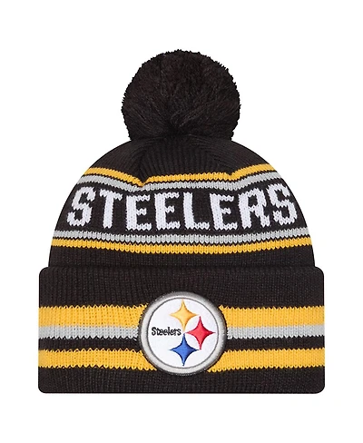New Era Men's Black Pittsburgh Steelers Classic Cuffed Knit with Pom Hat