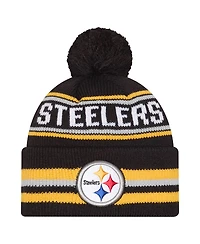 New Era Men's Black Pittsburgh Steelers Classic Cuffed Knit with Pom Hat