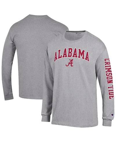 Champion Men's Heather Gray Alabama Crimson Tide Arch Over Logo 2-Hit Long Sleeve T-Shirt