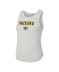 Concepts Sport Women's 2-Piece Heather Gray/Green Bay Packers Regulate Plaid Tank Top and Pants Sleep Set